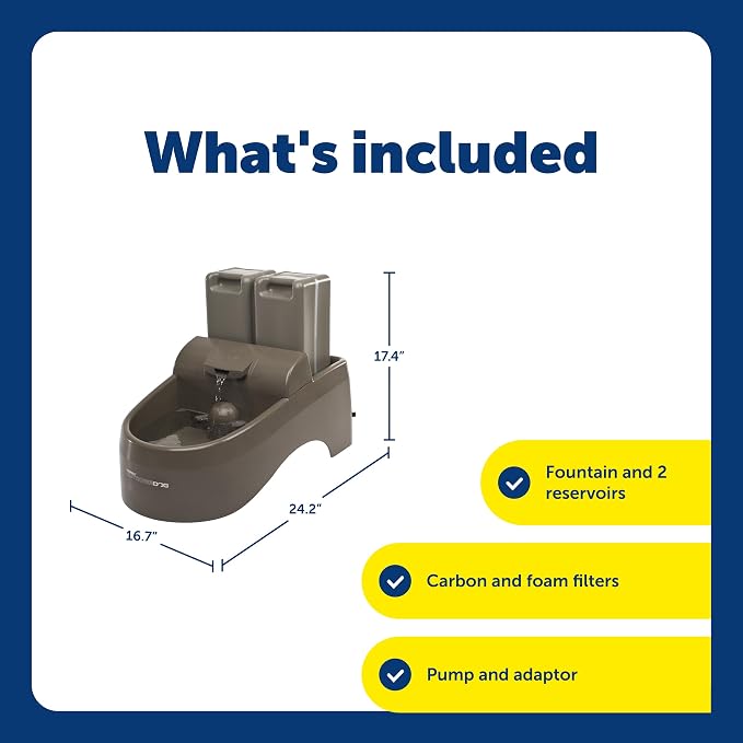 PetSafe Drinkwell Outdoor Dog Water Fountain, 2 Reservoirs, 450 oz, Taupe | Falling Stream Encourages Drinking, Replaceable Carbon Filter, UV-Resistant, Deep-Sided Drinking Bowl to Reduce Spills