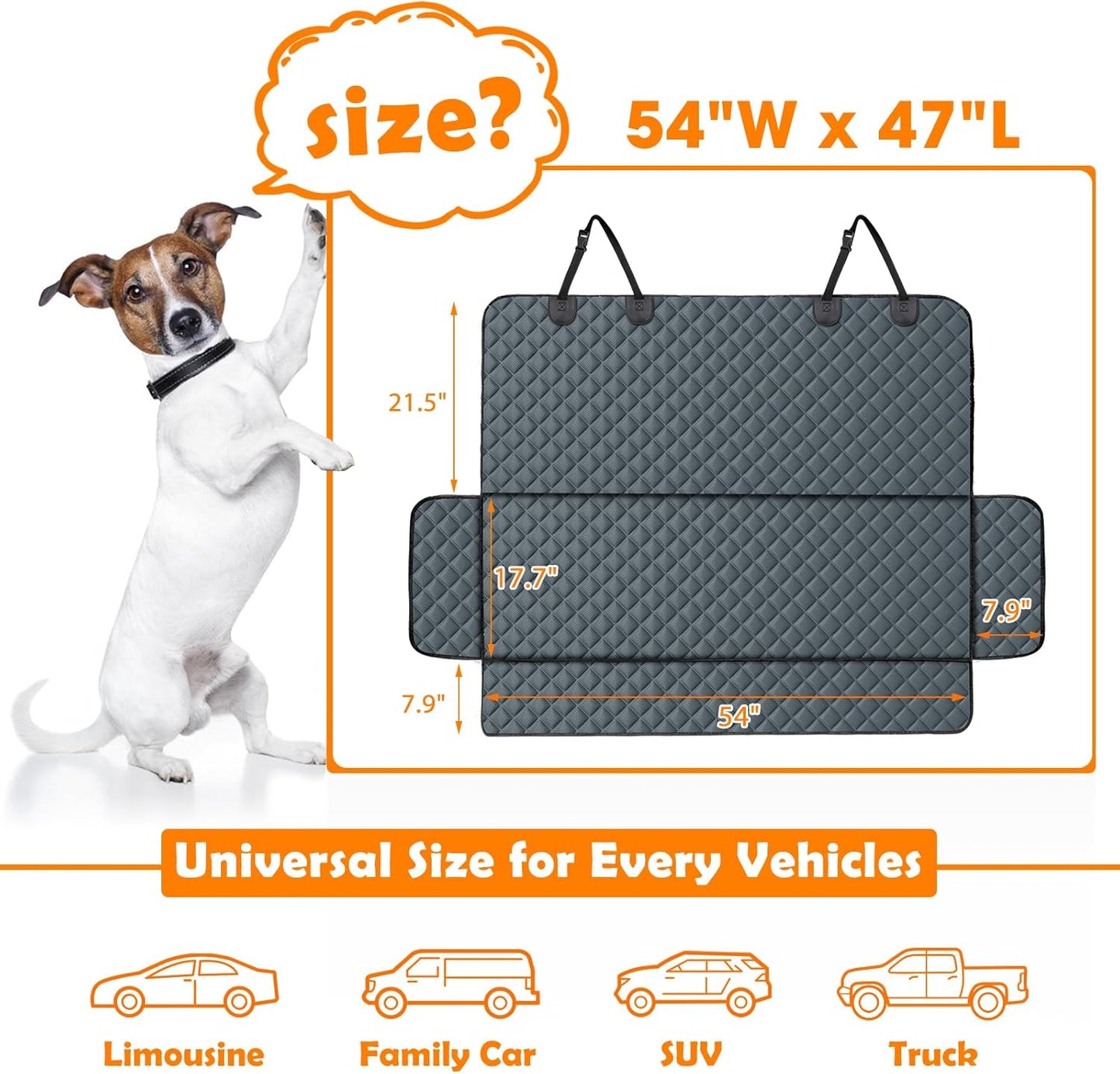 MIXJOY Dog Car Cover for Back Seat Cover Protector Waterproof Dog Seat Covers for Cars, Car Seat Protector for Dogs with 1 Dog Seat Belt, Nonslip Back Seat Cover for Kids, Trucks & SUV, Grey