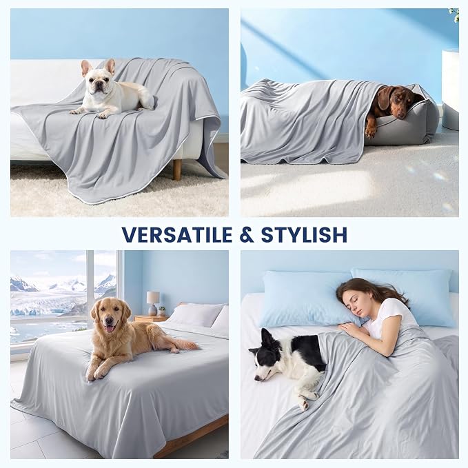 Mora Pets Premium Cooling Blanket for Dogs, Q-MAX>0.5 Washable Breathable Cooling Mat, Lightweight Soft Summer Pet Throw Blanket, Furniture Protector Bed Couch Cover for Small Dog Cat, Gray, 29x40