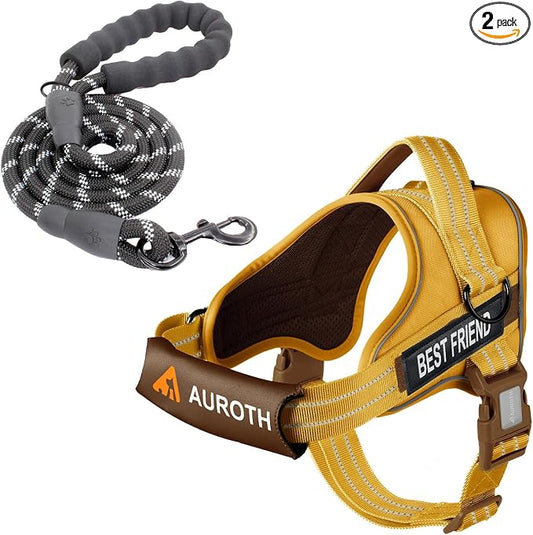 AUROTH Dog Harness and Leash Set for Large Sized Dog, No Pull Dog Vest | with Leash Clips, LED light clip, Soft Padded No Choke, Escape Proof, Easy Walking and Training, Turmeric-, XL