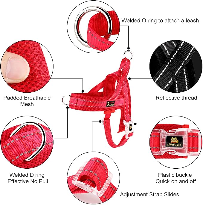 Plutus Pet No Pull Dog Harness for Large Dogs, Breathable Mesh Padded | Adjustable Reflective with Handle, Escape Proof, Quick Fit Pet Vest, Front Clip, for Training and Walking, Red, L