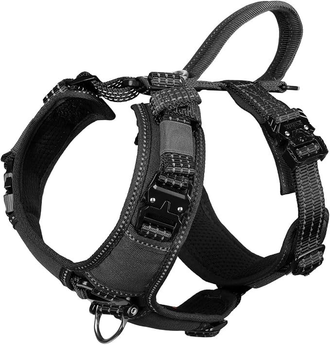 ICEFANG Dog Halter Harness with Metal Buckles,Dog Strap Vest for Small Dogs | Control Handle,Summer-Cooling,Reflective,Front Hook,Adjustable,Soft Padded,No Pull,Black,Small
