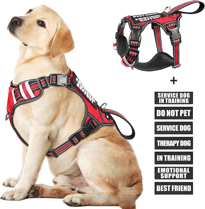 Service Dog Vest No Pull Dog Harness with 7 Dog Patches, Reflective Pet Harness with Durable Soft Padded Handle for Training Small, Medium, Large, and Extra-Large Dogs