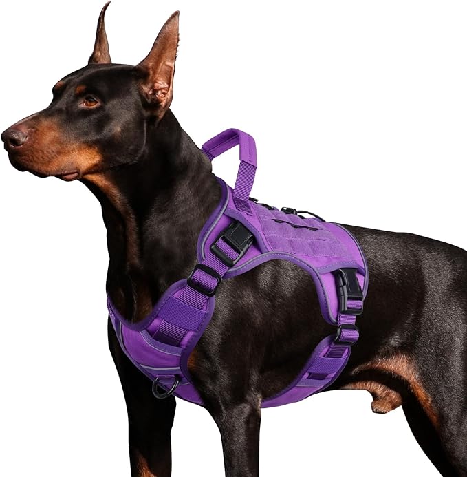 WINGOIN Purple Tactical Dog Harness for Large Dogs,No Pull Dog Harness | with Handle,Adjustable Reflective,Military K9 Style,Big Size Dog Vest,for German Shepherd,for Walking Training Hunting
