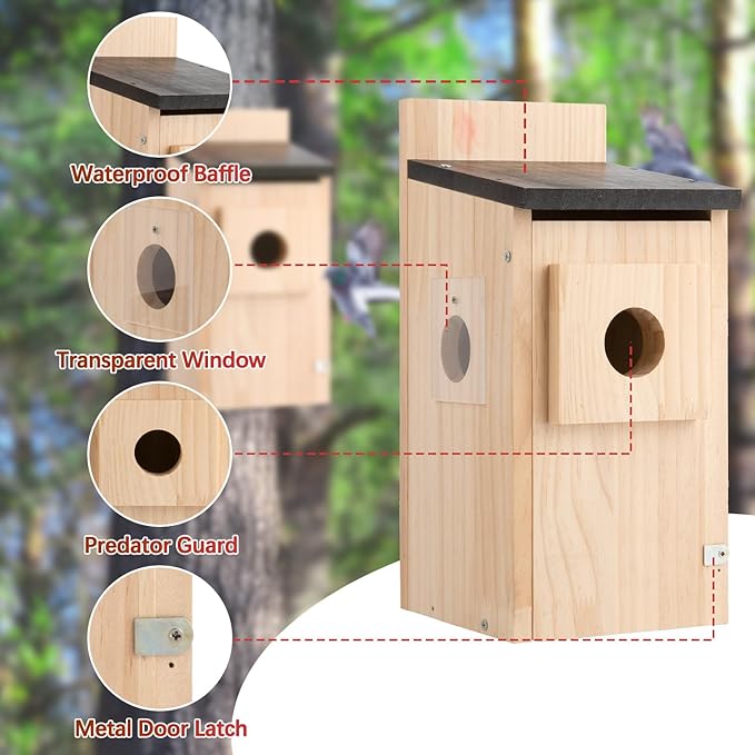 Wood Bird Houses for Outside,Wooden Blue Bird Nesting Boxes for Outdoor,Hanging Bird House Waterproof for Humming Bird,Swallow,Wren,Easy to Install,Suitable for Garden and Courtyard Decoration