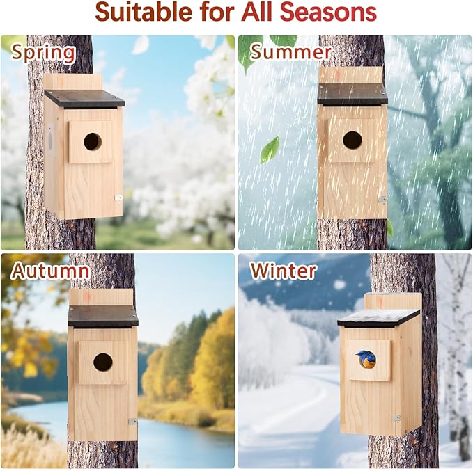 Wood Bird Houses for Outside,Wooden Blue Bird Nesting Boxes for Outdoor,Hanging Bird House Waterproof for Humming Bird,Swallow,Wren,Easy to Install,Suitable for Garden and Courtyard Decoration