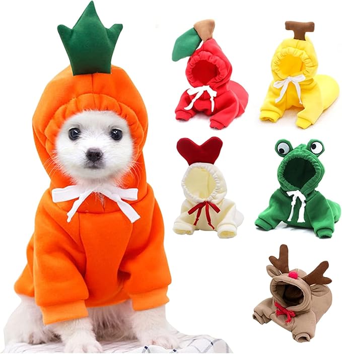 Warm Dog Winter Clothes Cute Fruit Dog Coat Hoodies Fleece Pet Dogs Costume Jacket for French Bulldog Chihuahua Ropa para Perro(Orange,XXL)