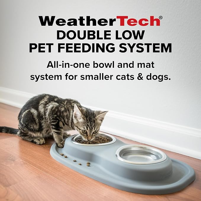 WeatherTech Double Low Pet Feeding System - Compact and Portable Dog/Cat Food and Water Station - 16 oz (2 Cups) Dark Grey (DL1602DG)