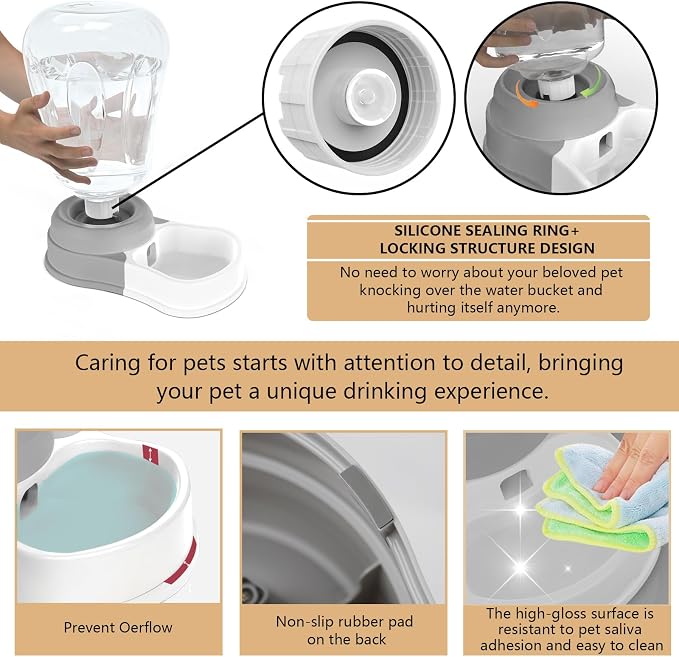 STALTWO 1.6 Gallon Automatic Gravity Dog Water Dispenser, BPA-Free, Grey | Large Capacity Gravity Pet Water Bowl for Multiple Pets, BPA-Free Cat Water Feeder for Large Cats/Dogs, Refill Less Often
