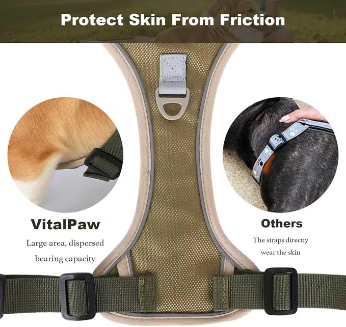 No-Pull Dog Harness for Extra Large Dogs, 1680D Oxford Tactical Dog Harness Reflective Adjustable Heavy Duty Dog Harness, Padded Handle for Walking, Training, Outdoor Control (Khaki, XL)