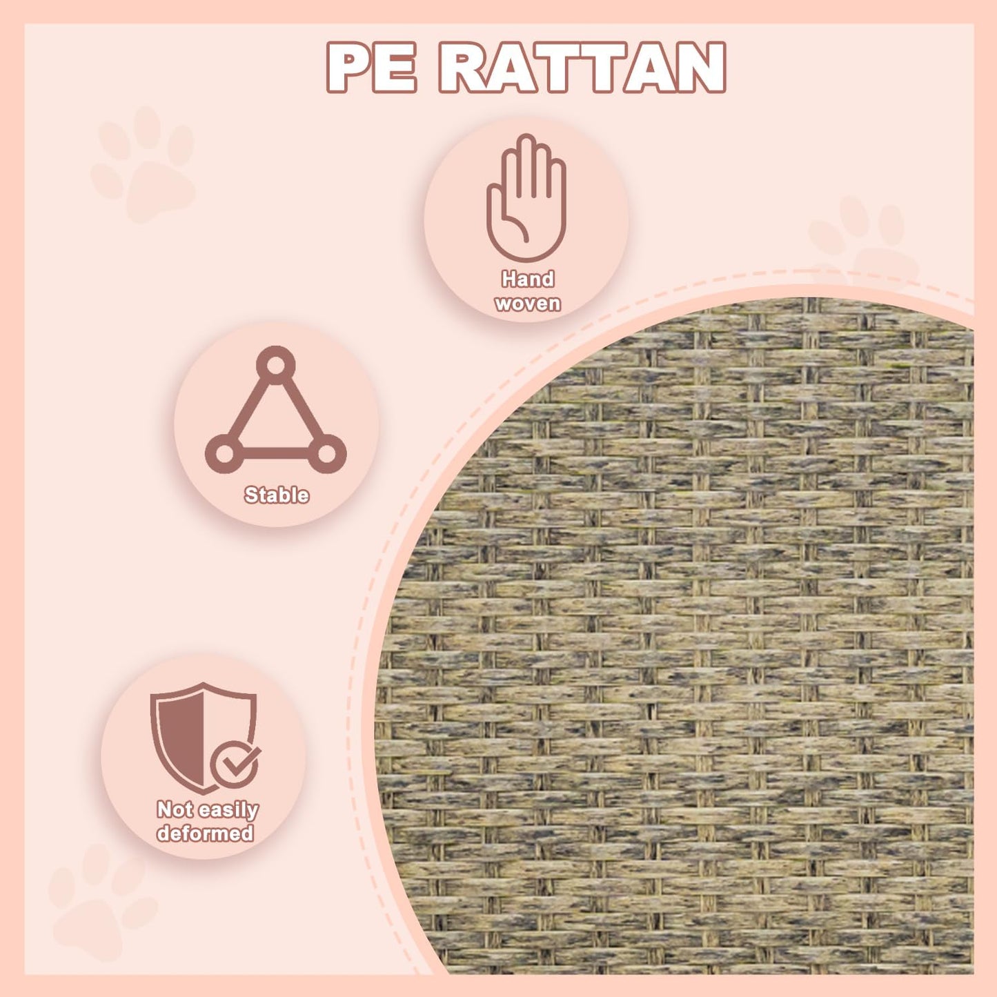 LEMBERI Outdoor Rattan Dog House with Canopy, Indoor Dog Bed for Small/Medium Dogs with Removable Cushion, Washable Cover, Dog Shelter for Patio, Deck, Yard, Pool, Gray