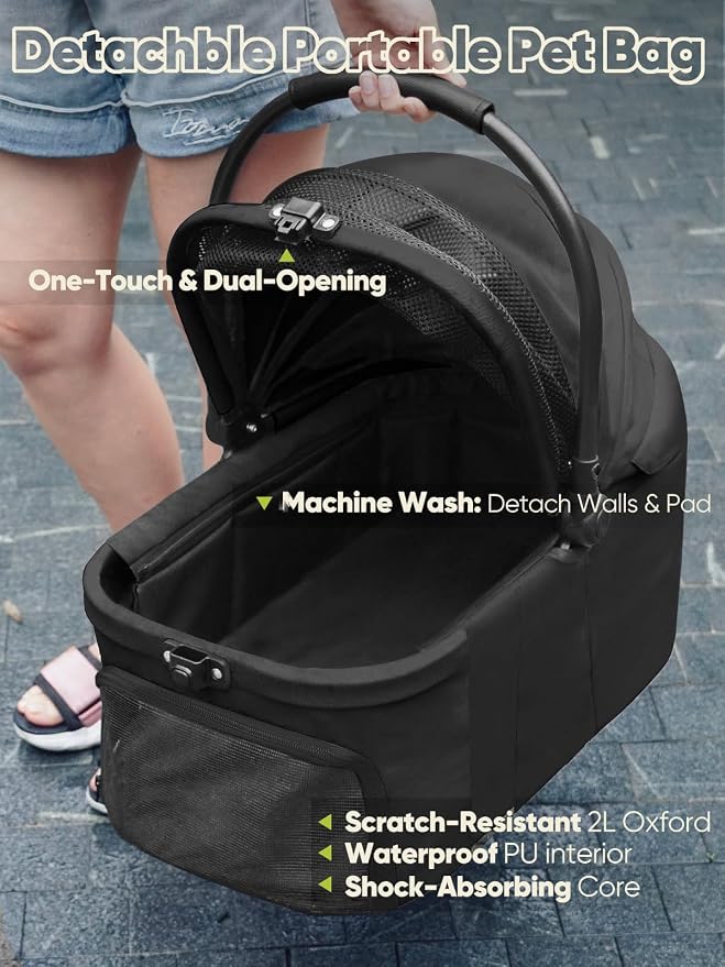Small Dog Stroller, Pet Stroller for Small Dogs, 5-in-1 Dog Strollers - Fold All in One Without Detaching Carrier, Pet Strollers with Removable Waterproof Carrier for Dogs Cats 10 lbs 20 lbs, Black