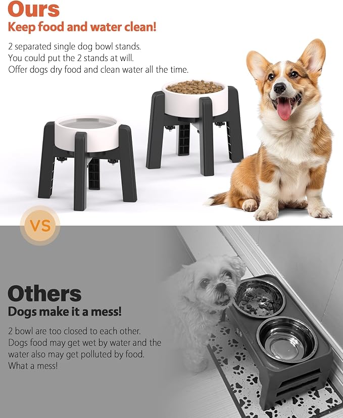 Dog Bowl Stand with Adjustable Width [2 Pack, Stand Only] | Elevated Pet Water & Food Bowl for Medium Dogs, Stable and Anti-Slip Raised Bowl