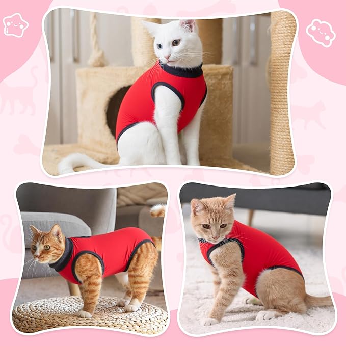 Coppthinktu Cat Recovery Suit for Abdominal Wounds or Skin Diseases, Cat Onesie for Cats After Surgery Female Kitten Recovery Suit, Breathable E-Collar Alternative After Spay Anti Licking