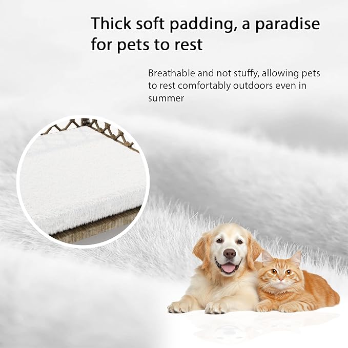 Indoor & Outdoor Dog Bed, Elevated All-Weather Wicker Pet Sofa with Washable Waterproof Cushion, Durable Rattan Dog Couch for Small Dogs, Brown Rattan/White Mat