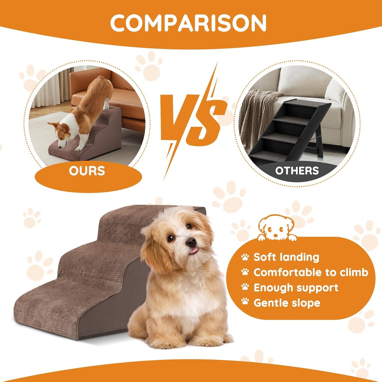 Dogs Steps for Bed, Dog Stairs for Small Dogs, 4-Step Dog Ramp for Bed, Couch, Sofa, and Chairs, Non-Slip Bottom Design, Cat Scratching, High Density Foam Portable Pet Step, Indoor, Coffee
