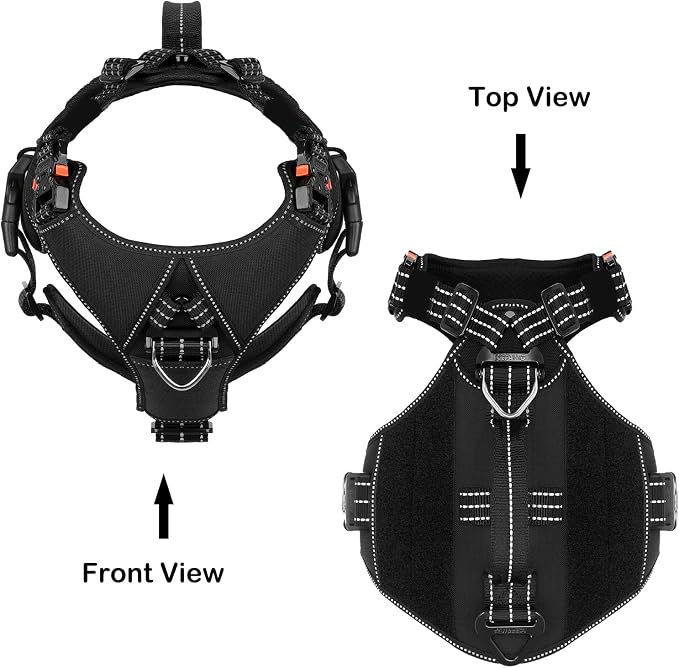 ICEFANG GN8 Tactical Dog Harness for X-Large Dogs,No Pull Dog Vest | Control Handle,Reflective,Adjustable,Hook-and-Loop Panel,3 Leash Clips,Soft Padded,,Black,X-Large