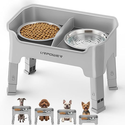 URPOWER Mess Proof Elevated Dog Bowls for Small Dogs with Splash Guard | 2 Stainless Steel Dog Bowls Non-Slip Food and Water Bowl Set with High Wall Splash Guard Design for Small Dogs, Light Grey