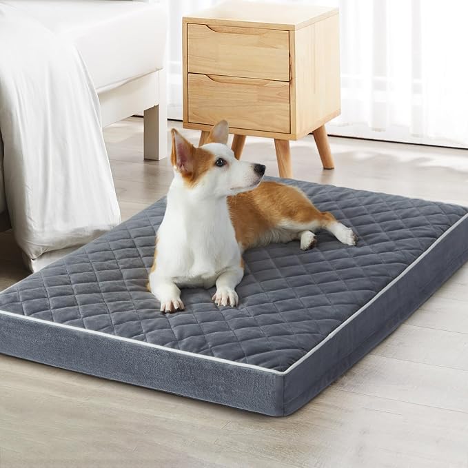WNPETHOME Orthopedic Waterproof Dog Bed Medium for Comfy Sleeping | Washable Medium Pet Bed with Removable Cover, Multi-Needle Quilting Dogs Crate Bed Grey 30x20 Inch