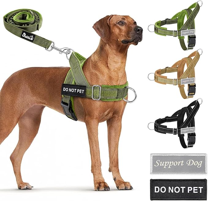 SlowTon No Pull Dog Harness with Front Clip - Heavy Duty, Soft Padded | Neck & Chest Adjustable, Tactical Pet Vest and Leash Set for Large Medium Sized Dogs, for Easy Walk & Training, Green XL