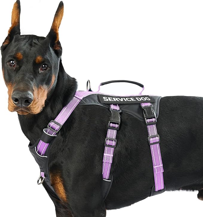 Service Dog Vest Harness, Escape Proof Harness with 6 Patches, No-Pull, Reflective Harness with Handle, Adjustable for Small to Large Dogs, for Training and Hiking (Lavender Purple, L)