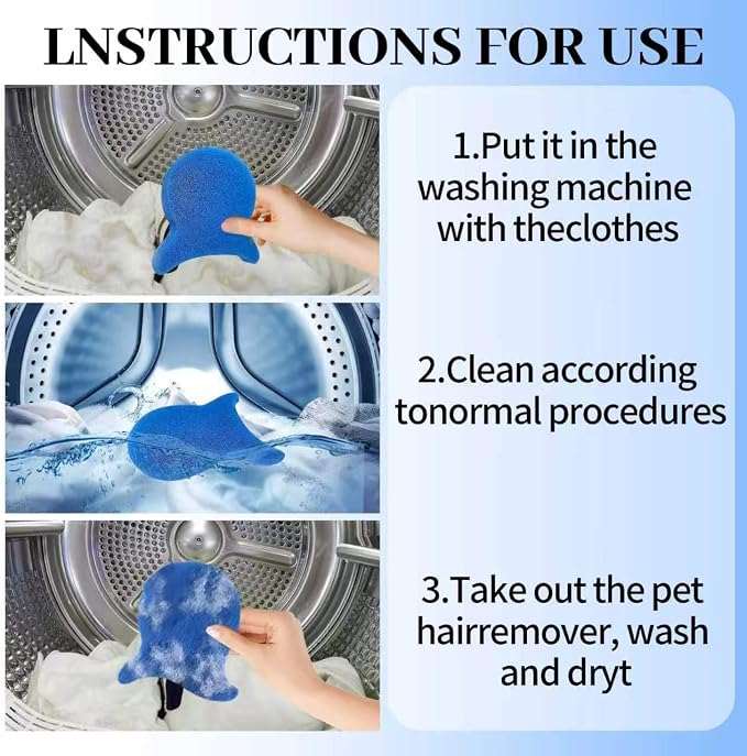 6Pcs Pet Hair Remover for Launday, Reusable Dog&Cat Hair Remover Tool, Effectively Removes Pet Hair, Lint and Dander from Bedding and Clothing,Fits Washers & Dryers,Blue