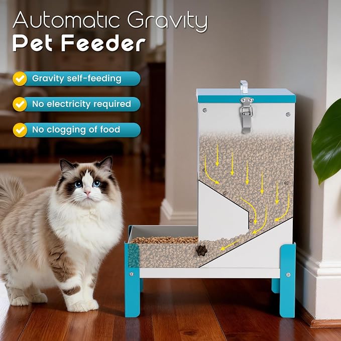 Automatic Dog Feeder 10L Gravity Cat Feeder with Stand | Dog Food Dispenser with a Detachable Feeding Tray, Galvanized Pet Feeding Station for Dogs & Cats, Relieves Neck Pressure
