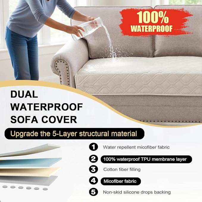 PrinceDeco Waterproof Dog Blanket Anti-Slip Couch Cover for Dogs Replacement Pet Blanket for Furniture Bed Couch Sofa Puppy Essentials(32x62 Inch, French Oak)