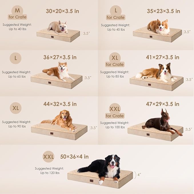 EHEYCIGA Orthopedic Dog Bed Large with Removable Washable Cover, 47IN Khaki | Egg Crate Foam Support, Durable Oxford fabric, Non-Slip Bottom, Machine Washable, Soft Waterproof Plush Pet Bed Mat For Crate