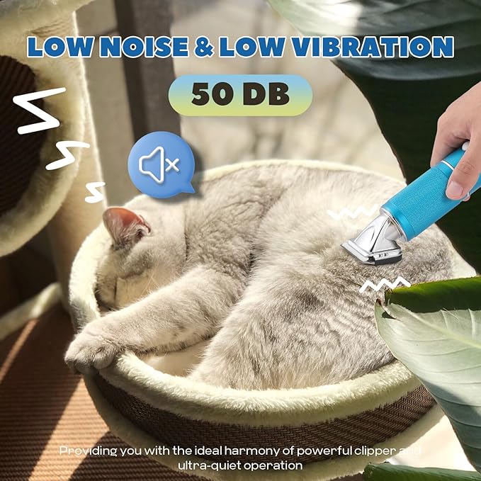 Pet Grooming Clippers, 300W Dog Hair Clippers, 3-Speed Control 5000-7000rpm& 10ft Power Cord, Low Noise< 50db, Dog Trimmer Kit with Extra Detachable Blade, Heavy-Duty for Home& Commercial Use (Blue)