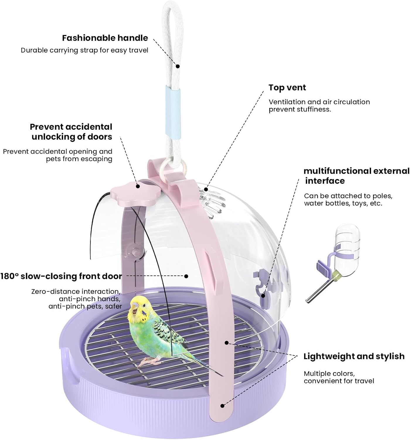 Birdcages,Carriers,Small Bird Travel Cage Carrier, Bird Carry Transport Bag,Small Animal Carrier,Travel Carry-Out Cage with Water Bottle (Purple)