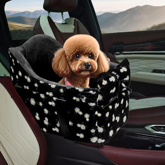 Center Console Dog Car Seat for Small Dogs Up to 11 Lbs | Anti-Collapse Booster Armrest Pet Bed For Chihuahuas And Yorkies, Black
