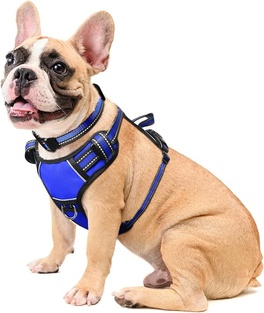 Dog Harness No Pull, Pet Harnesses with Dog Collar, Adjustable Reflective Oxford Outdoor Vest, Front/Back Leash Clips for Small, Medium, Large, Extra Large Dogs, Easy Control Handle for Walking