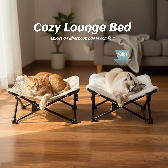 PETKARAY Foldable Cat Hammock Bed, Elevated Sisal Scratching Lounge with Metal Frame, Raised Cat Hammock Chair for Indoor Cats
