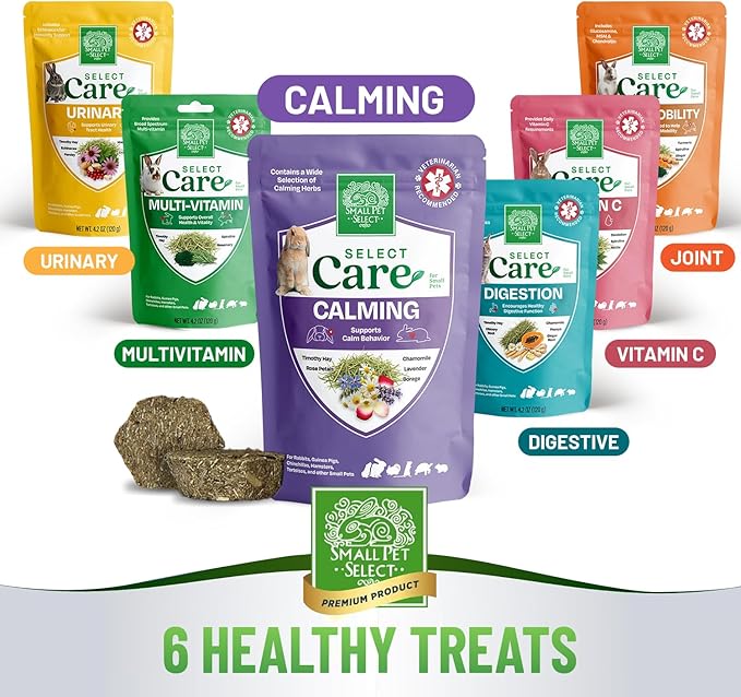 Small Pet Select - Select Care Calming Support Supplement, Natural High Fiber Timothy Hay Based Treats for Rabbits, Guinea Pigs, Hamsters, Other Small Animals, 4.2 oz