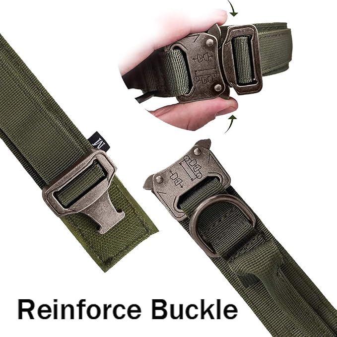 Tactical Dog Collar for Large Dogs with Control Handle,Green,XL | 1000D Heavy-Duty Nylon Fabric，Quick-Release Metal Buckle，Soft-Padded Webbing，Velcro Patch&D-Ring for Training and Hiking