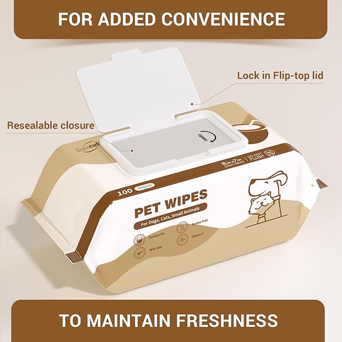 100 Coconut Oil Dog Wipes for Paws and Butt Large Thick Puppy Wipes for Dogs Face and Body Dog Wipes Cleaning Deodorizing Cat Wipes Cleaning Fur and Butt Big Doggie Wipes Doggy Wipes Bum Dog Ear Wipes