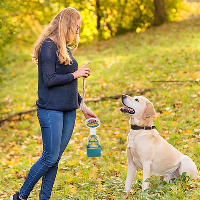 Andiker Dog Pooper Scooper with Short Handle, 10.23" Tall Dual-Spring Pet Pooper Scooper with 1 Roll of Dog Poop Bag and a Dispenser Easy to Use Dog Poop Scooper for Yard Picking Waste Up (Dark Blue)