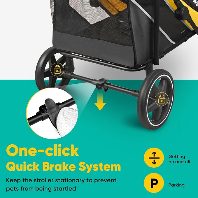 Petbobi Dog Stroller for Large & Medium Dogs - Easy Fold Dual Entry Pet Stroller with One-Foot Brake, All Terrain Wagon Cart with Air Mesh, Ideal for Large Senior Pets up to 80 lbs, Black