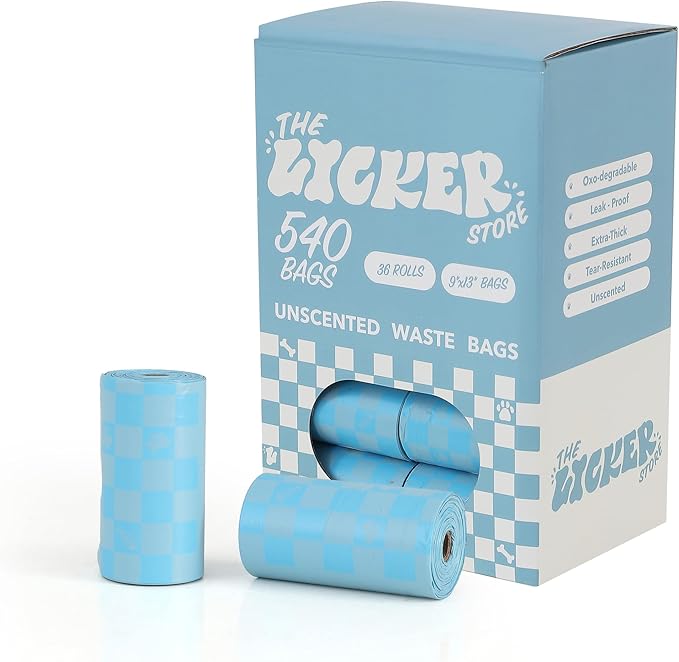 The Licker Store 13 in. x 9 in. Extra Thick Leak Proof Unscented Dog Poop Bags, Blue (540 Count, 36-Rolls)
