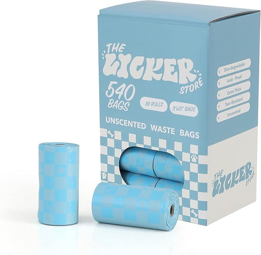 The Licker Store 13 in. x 9 in. Extra Thick Leak Proof Unscented Dog Poop Bags, Blue (540 Count, 36-Rolls)