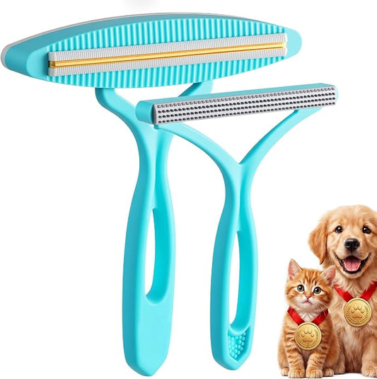 2 Pack Set Pet Hair Removal Tool – Dual-Head Copper & Plastic Scraper for Carpet, Furniture & Car, Reusable Lint Remover for Embedded Dog & Cat Hair