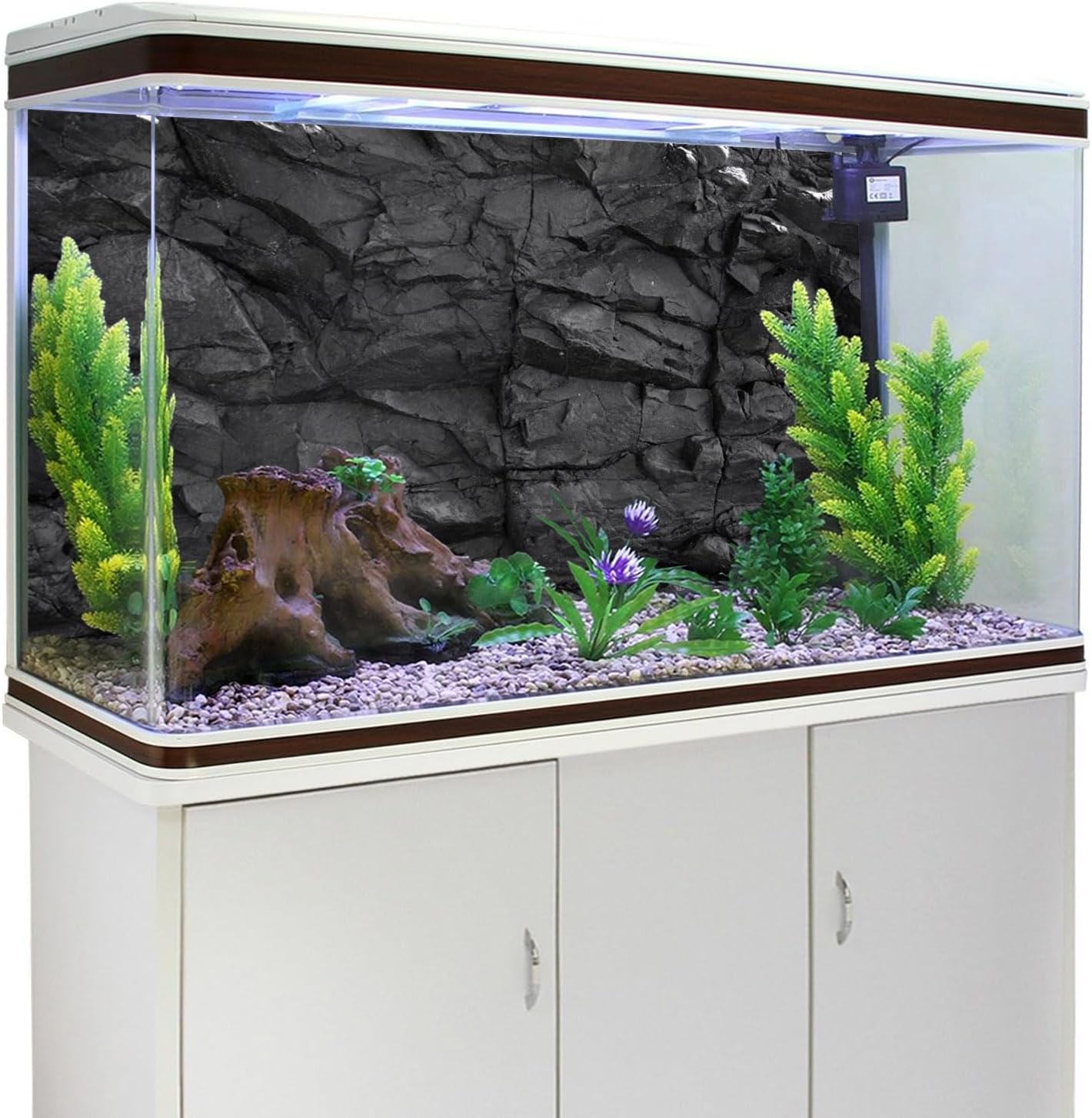 AWERT 36x18 inches Stone Aquarium Background Black Rock Fish Tank Background Rocky Terrarium Background Vinyl