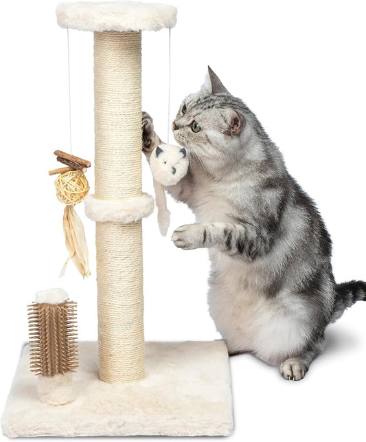 Best Pet Supplies Catify Cat Scratcher, Fun Interactive Scratchers, Posts, Poles, Claw Safe, Furniture Saver Indoor Play Support Natural Cat Behaviors Heavy Duty - Beige Scratching Post - H: 33"