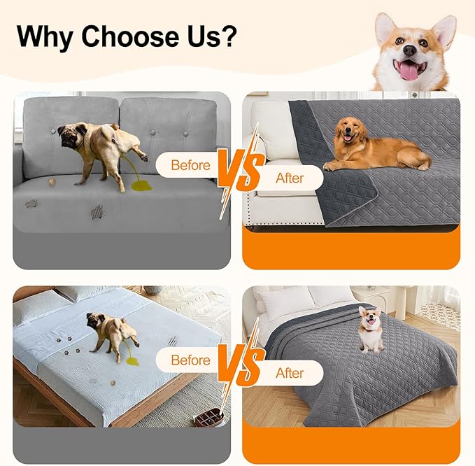 Smiry Reversible Waterproof Couch Covers for Sofa, Washable Dogs Pet Couch Covers for 3 Cushion Sofa Pet Friendly, Water Resistant Furniture Protector Slipcover, Geometric (82"x120", Grey/Dark Grey)
