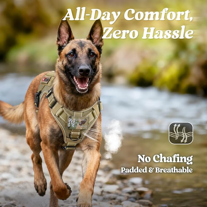 rabbitgoo Tactical Dog Harness for Small, Heavy Duty Military No Pull Vest | Sturdy Metal Buckles, 5 Adjustments, Molle System, Powerful Pullers for Training, Hunting, Outdoor, Brown Reflex, Small