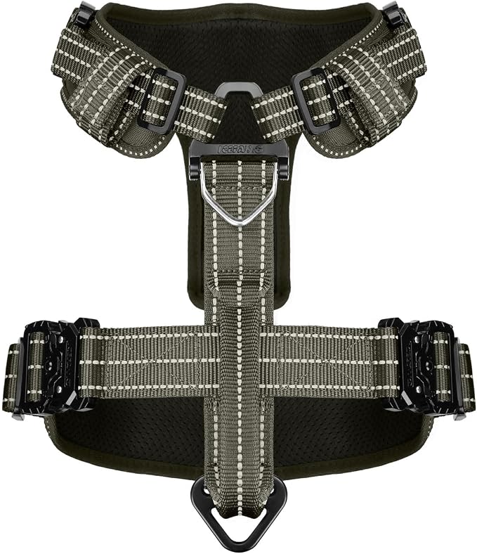 ICEFANG Dog Halter Harness with Metal Buckles,Dog Strap Vest for Large Dogs | Control Handle,Summer-Cooling,Reflective,Front Hook,Adjustable,Soft Padded,No Pull,Green,Large