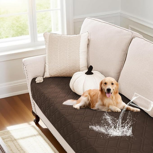 PrinceDeco Waterproof Couch Cover for Dogs Anti-Slip Dog Blanket Cover Washable for Furniture Sofa, Crate, RV Seats,Car, Pet Puppy Essentials (32x62 Inch, Brown)