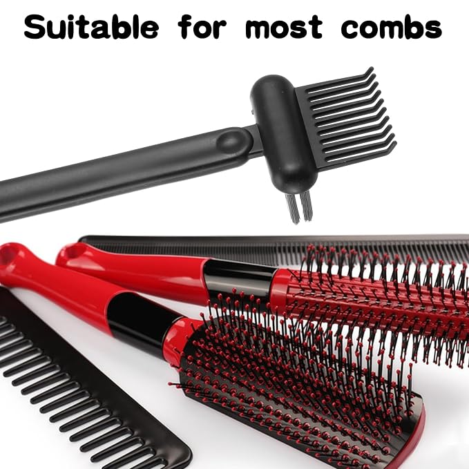 2Pcs 2-in-1 Hair Brush Cleaner & Remover Tool Brush Cleaning Tool Comb Cleaner Effective Hairbrush Cleaner Hair Brush Remover Rake for Man Woman Home Travel Salon Removing Hair Dust (Black, White)