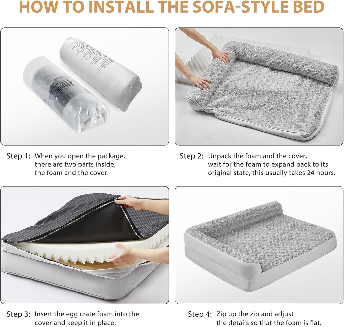 BFPETHOME Orthopedic Dog Beds for Large Dogs-Waterproof Sofa Dog Bed with Removable Washable Cover, Big Pet Bed with Waterproof Lining and Nonskid Bottom,Pet Bed for Large Dogs